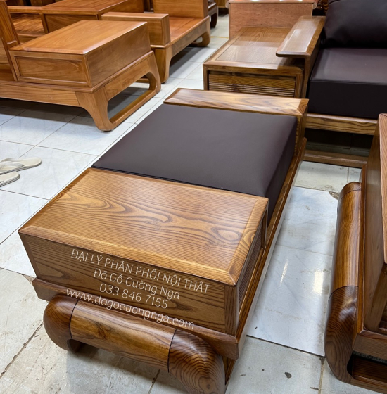 Bàn Ghế Sofa Gỗ Sồi Nga - 2 Văng Mẫu Đùi Gà Sơn Inchen Cao Cấp 