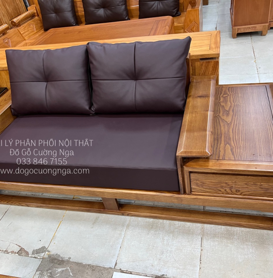 Bàn Ghế Sofa Gỗ Sồi Nga - 2 Văng Mẫu Đùi Gà Sơn Inchen Cao Cấp 