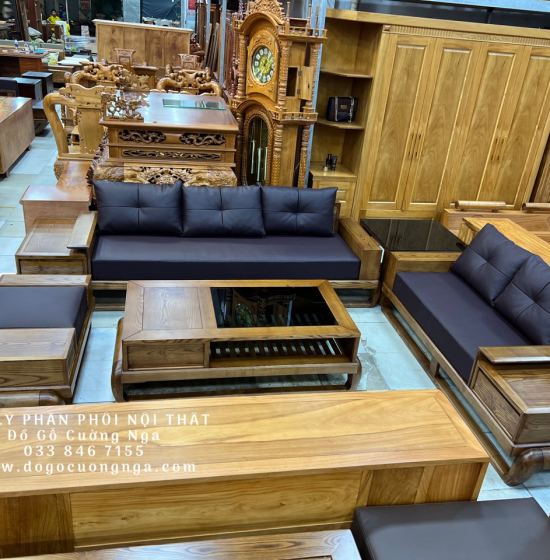 Bàn Ghế Sofa Gỗ Sồi Nga - 2 Văng Mẫu Đùi Gà Sơn Inchen Cao Cấp 
