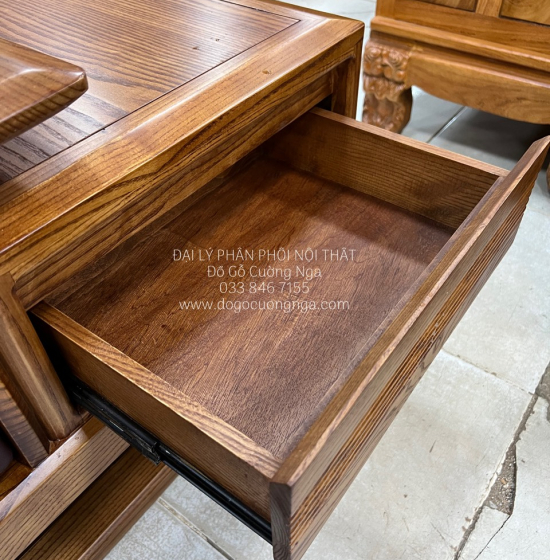 Bàn Ghế Sofa Gỗ Sồi Nga - 2 Văng Mẫu Đùi Gà Sơn Inchen Cao Cấp 