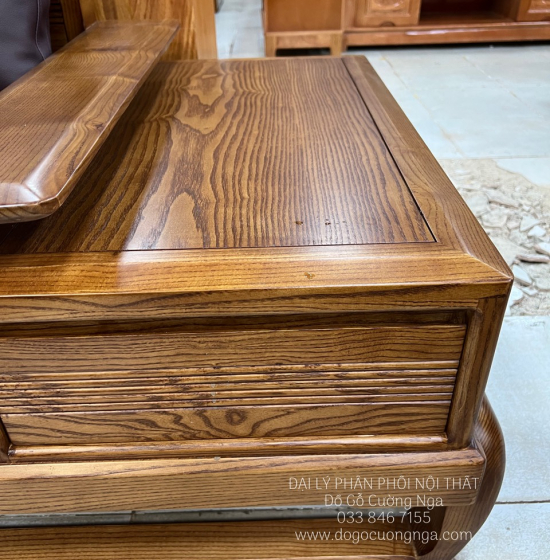 Bàn Ghế Sofa Gỗ Sồi Nga - 2 Văng Mẫu Đùi Gà Sơn Inchen Cao Cấp 
