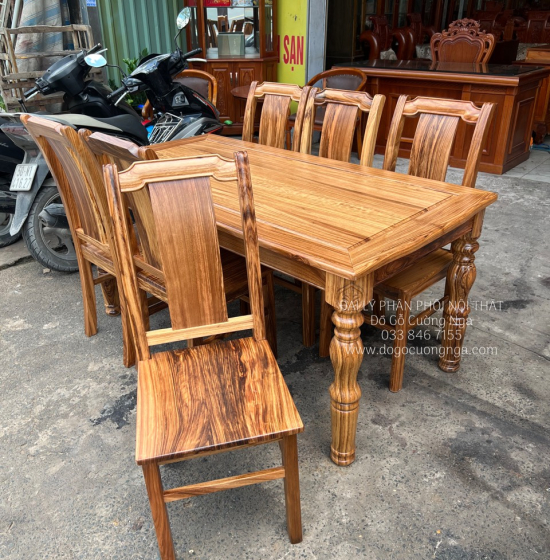 Bàn Ăn Gỗ Hương Xám 6 Ghế Cao Cấp BG1-102