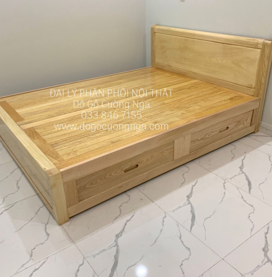 Giường gỗ sồi nga 2 ngăn kéo mẫu trơn - vạt phản 