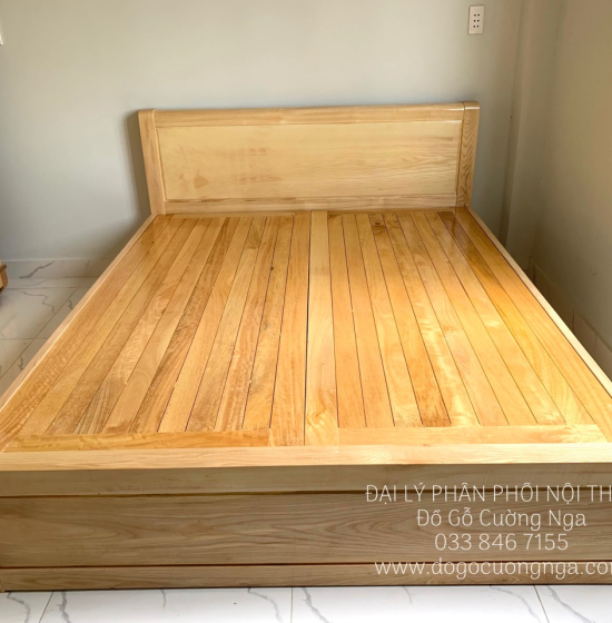 Giường gỗ sồi nga 2 ngăn kéo mẫu trơn - vạt phản 