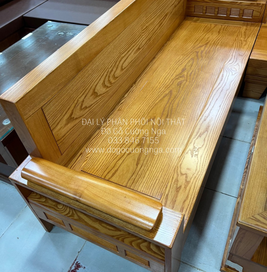 Bộ Bàn Ghế Sofa Góc L Gỗ Sồi Nga 2mx1m8 Giá Rẻ - Lau Màu Gõ Đỏ 