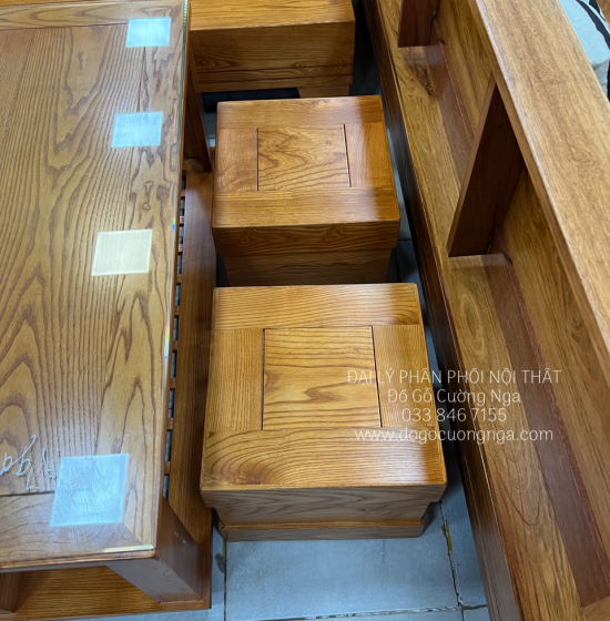 Bộ Bàn Ghế Sofa Góc L Gỗ Sồi Nga 2mx1m8 Giá Rẻ - Lau Màu Gõ Đỏ 
