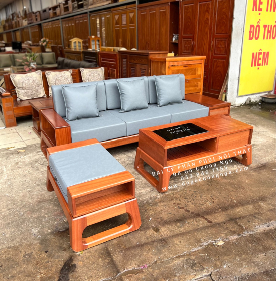 Bàn Ghế Sofa Gỗ Xoan Đào - 1 Văng Kèm Nệm Cao Cấp 