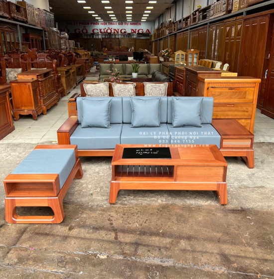 Bàn Ghế Sofa Gỗ Xoan Đào - 1 Văng Kèm Nệm Cao Cấp 