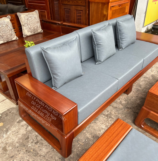 Bàn Ghế Sofa Gỗ Xoan Đào - 1 Văng Kèm Nệm Cao Cấp 