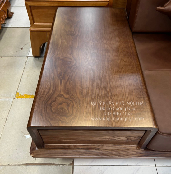 Bộ Bàn Ghế Sofa Gỗ Sồi Nga Lau Màu Óc Chó Sơn Inchen - 2 Văng Thuyền SF 072