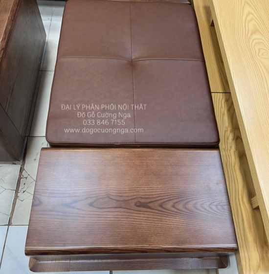 Bộ Bàn Ghế Sofa Gỗ Sồi Nga Lau Màu Óc Chó Sơn Inchen - 2 Văng Thuyền SF 072