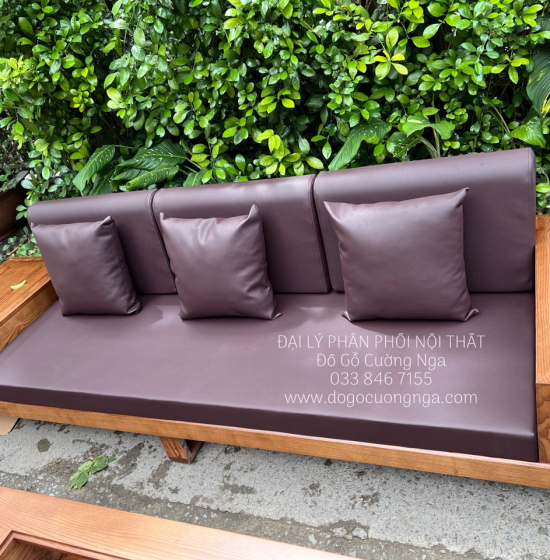 Bàn Ghế Sofa Gỗ Sồi Nga 2 Văng Choãi - Lau Màu Óc Chó SF 071