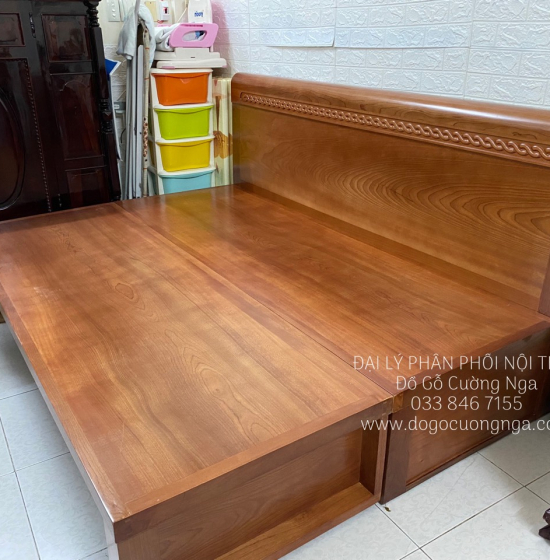 Ghế Giường Gỗ Xoan Đào 2 Ngăn Kéo 1m6x2m Hiện Đại 