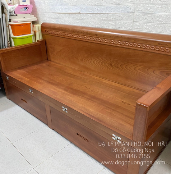 Ghế Giường Gỗ Xoan Đào 2 Ngăn Kéo 1m6x2m Hiện Đại 