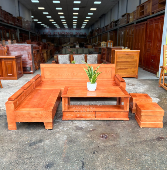 Bộ Bàn Ghế Sofa Gỗ Sồi Nga 2mx1m8 - Tựa Liền Màu Xoan 