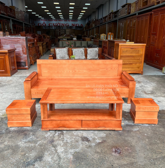Bộ Ghế Sofa Gỗ Sồi Nga Văng 2m Hiện Đại SF 079