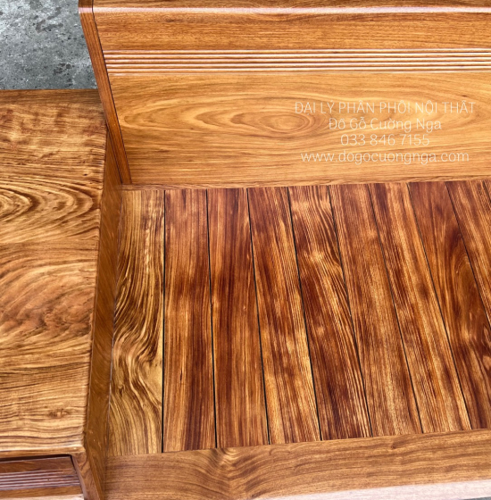 Bộ Ghế Sofa Gỗ Hương Vàng Cao Cấp - Mẫu 2 Văng Thuyền Kèm Nệm 