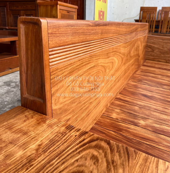 Bộ Ghế Sofa Gỗ Hương Vàng Cao Cấp - Mẫu 2 Văng Thuyền Kèm Nệm 