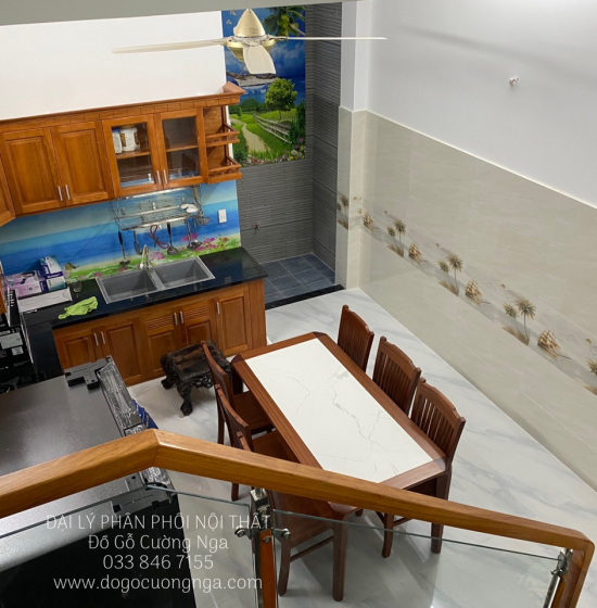 Bàn Ăn Gỗ Xoan Đào Mặt Đá 6 Ghế Hiện Đại BG 1-105