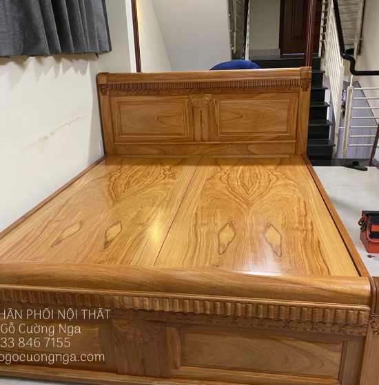 Giường gỗ gõ đỏ vạt phản liền mẫu quạt 