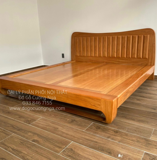 Giường Gỗ Gõ Đỏ Kiểu Nhật Chân Quỳ Cao Cấp - Vạt Phản Liền 