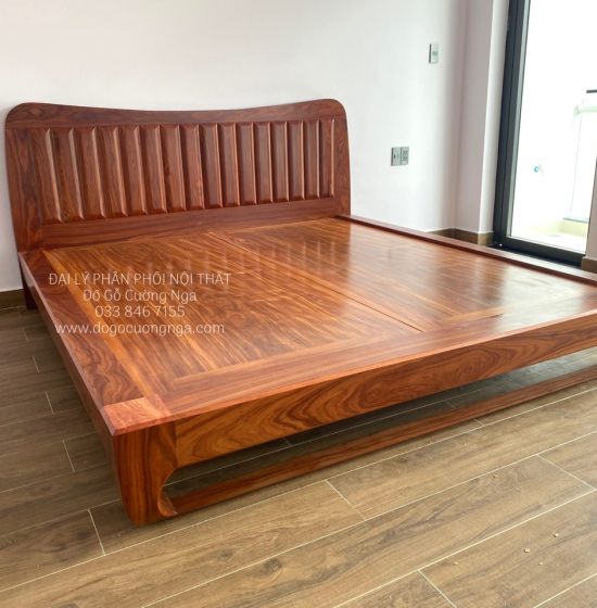 Giường Ngủ Gỗ Cẩm Tự Nhiên Chân Quỳ Đẹp Hiện Đại 