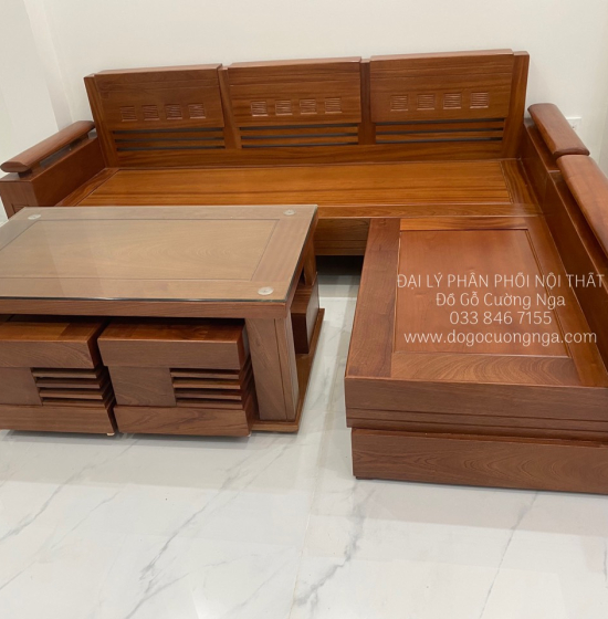 Bàn Ghế Sofa Gỗ Xoan Đào 2m1x1m6 - Tay Trứng Hiện Đại