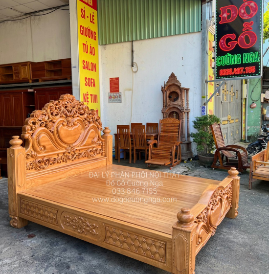 Giường Gỗ Gõ Đỏ Cao Cấp Mẫu Tim - Vạt Phản 