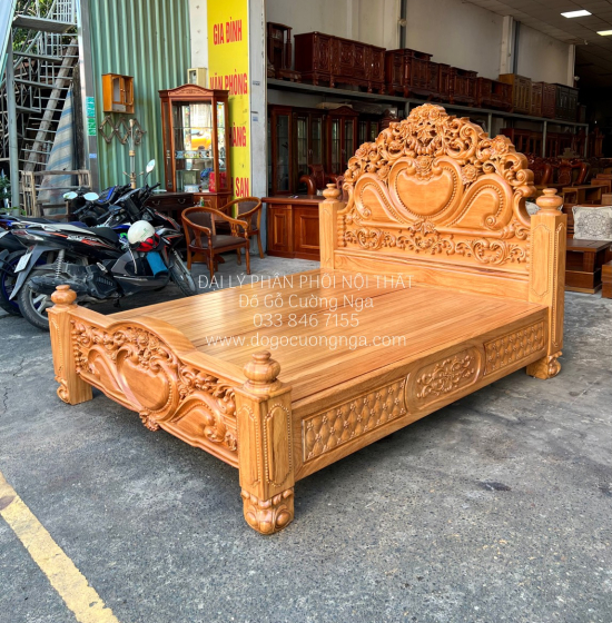 Giường Gỗ Gõ Đỏ Cao Cấp Mẫu Tim - Vạt Phản 