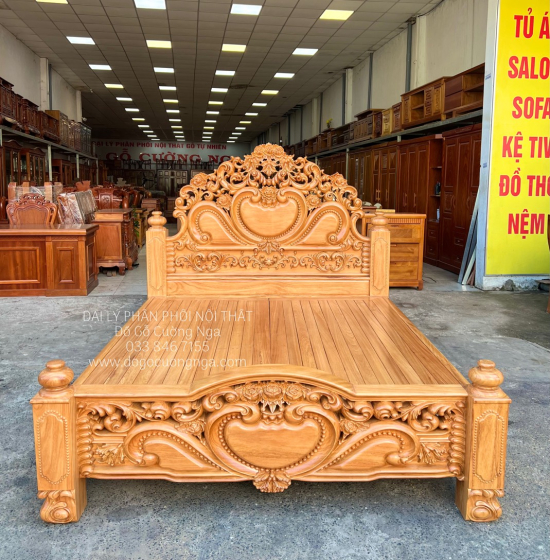Giường Gỗ Gõ Đỏ Cao Cấp Mẫu Tim - Vạt Phản 