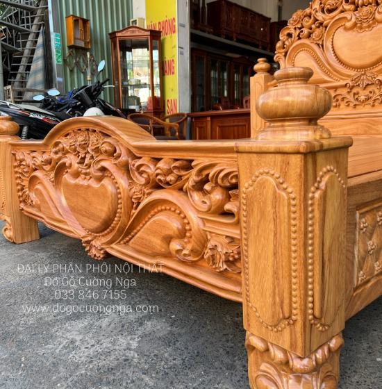 Giường Gỗ Gõ Đỏ Cao Cấp Mẫu Tim - Vạt Phản 