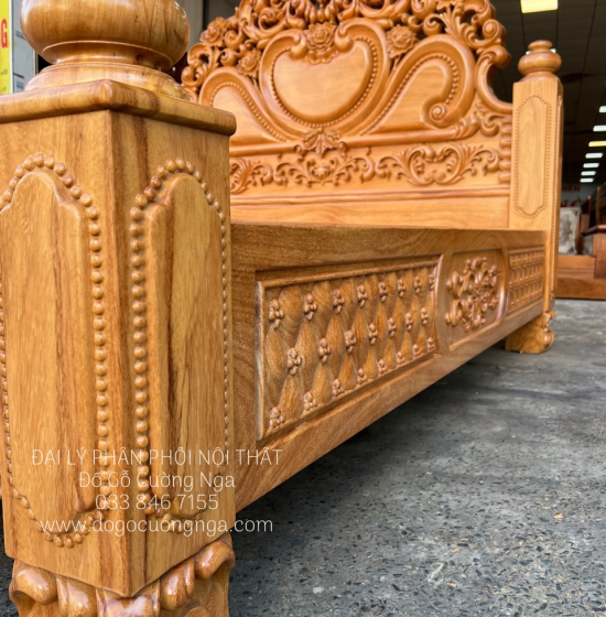 Giường Gỗ Gõ Đỏ Cao Cấp Mẫu Tim - Vạt Phản 