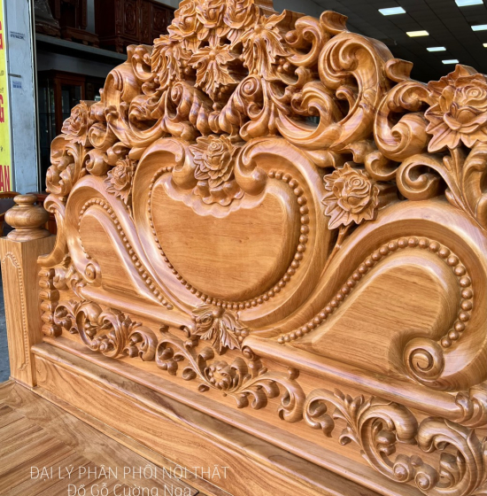 Giường Gỗ Gõ Đỏ Cao Cấp Mẫu Tim - Vạt Phản 