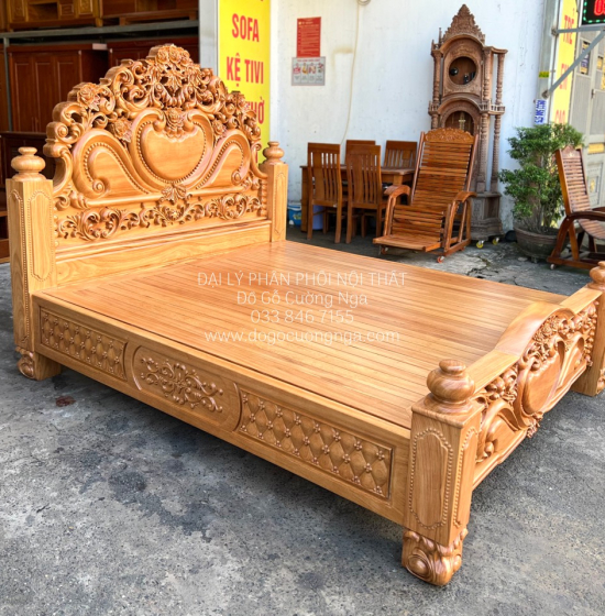 Giường Gỗ Gõ Đỏ Cao Cấp Mẫu Tim - Vạt Phản 
