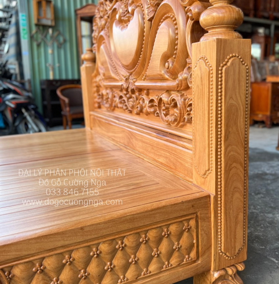 Giường Gỗ Gõ Đỏ Cao Cấp Mẫu Tim - Vạt Phản 