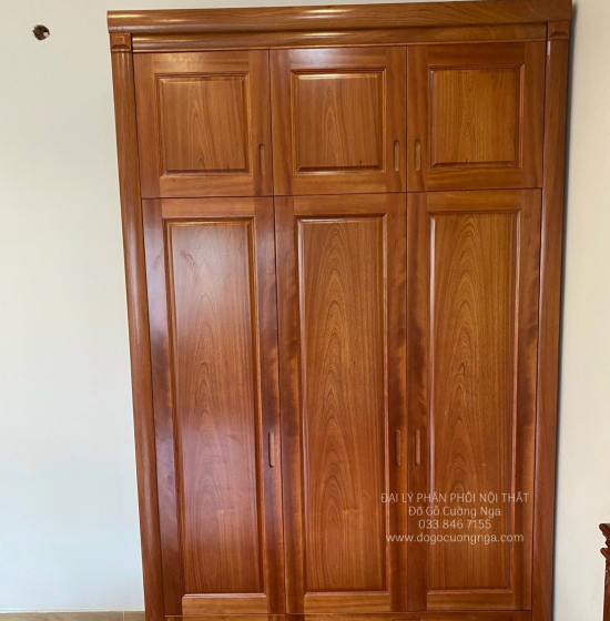 Tủ quần áo gỗ xoan đào 3 cánh 1m6 - 2 tầng hiện đại 