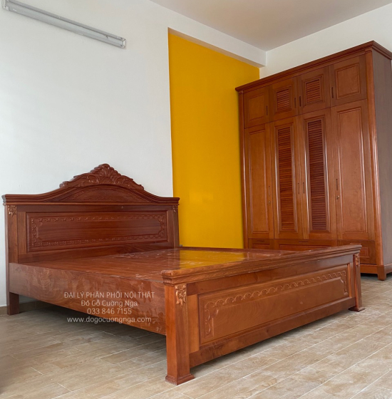 Giường gỗ xoan đào vạt phản - mẫu nữ hoàng 