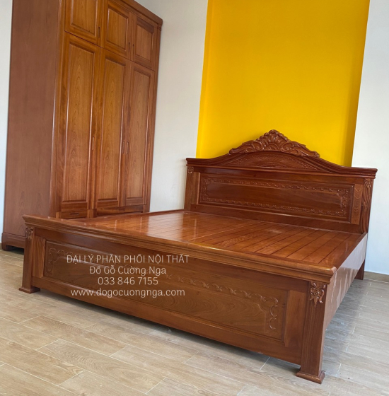 Giường gỗ xoan đào vạt phản - mẫu nữ hoàng 