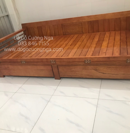 Giường gấp ô kéo gỗ sồi 1m2x1m9 - màu cánh gián 