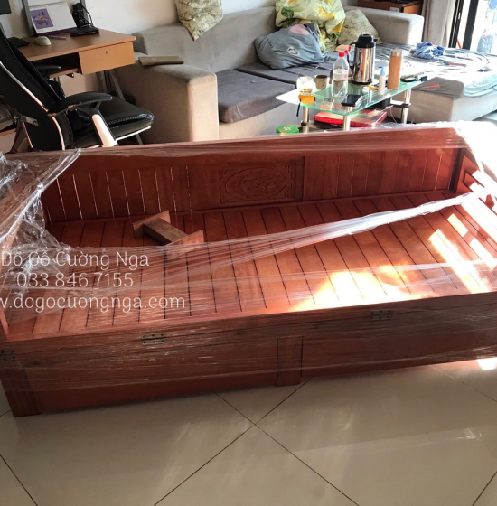 Ghế Giường Gỗ Sồi 2 Ngăn Kéo 1m4x1m9 Màu Cánh Gián Đẹp Giá Rẻ 