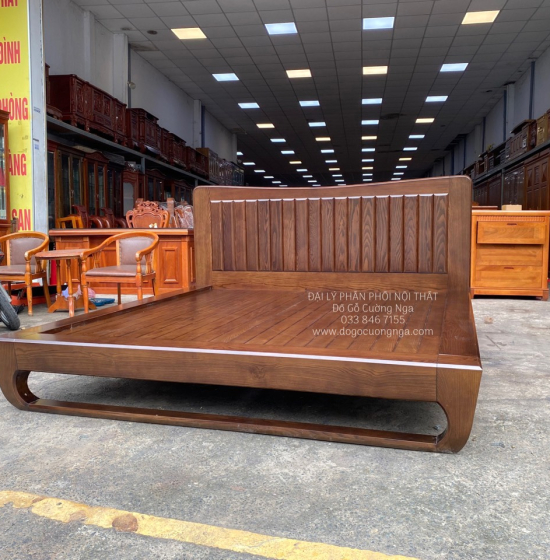 Giường Ngủ Gỗ Sồi Nga Kiểu Nhật Chân Quỳ Óc Chó Sang Trọng 