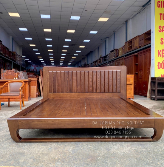 Giường Ngủ Gỗ Sồi Nga Kiểu Nhật Chân Quỳ Óc Chó Sang Trọng 