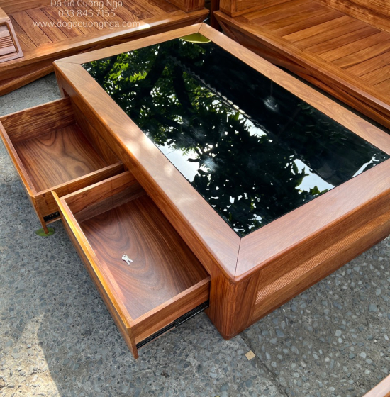 Ghế Sofa Gỗ Hương Vàng Cao Cấp Kèm Nệm - Ghế 2 Văng Sang Trọng 