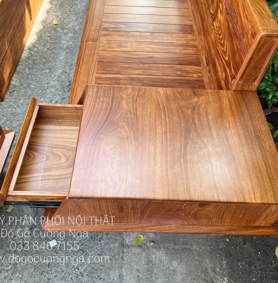 Ghế Sofa Gỗ Hương Vàng Cao Cấp Kèm Nệm - Ghế 2 Văng Sang Trọng 