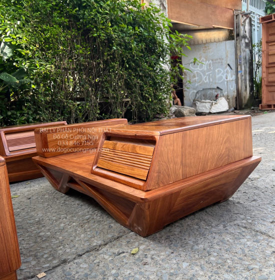 Ghế Sofa Gỗ Hương Vàng Cao Cấp Kèm Nệm - Ghế 2 Văng Sang Trọng 