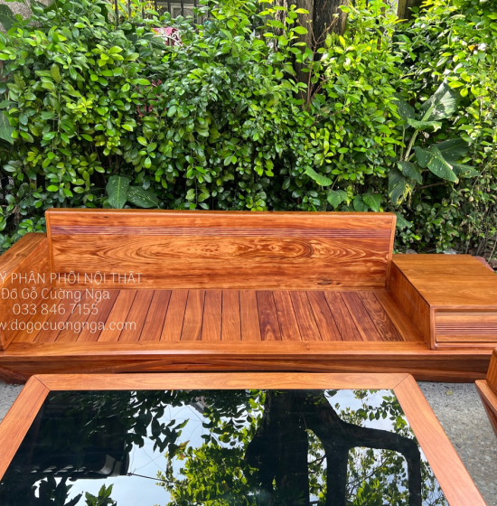 Ghế Sofa Gỗ Hương Vàng Cao Cấp Kèm Nệm - Ghế 2 Văng Sang Trọng 