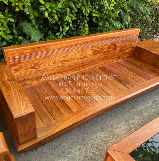 Ghế Sofa Gỗ Hương Vàng Cao Cấp Kèm Nệm - Ghế 2 Văng Sang Trọng 