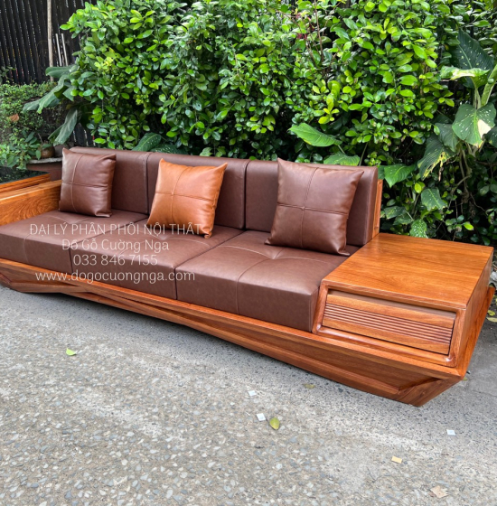 Ghế Sofa Gỗ Hương Vàng Cao Cấp Kèm Nệm - Ghế 2 Văng Sang Trọng 