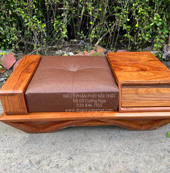 Ghế Sofa Gỗ Hương Vàng Cao Cấp Kèm Nệm - Ghế 2 Văng Sang Trọng 