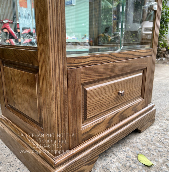 Tủ Rượu Gỗ Sồi Nga 65cm Lau Màu Óc Chó TG 14.3